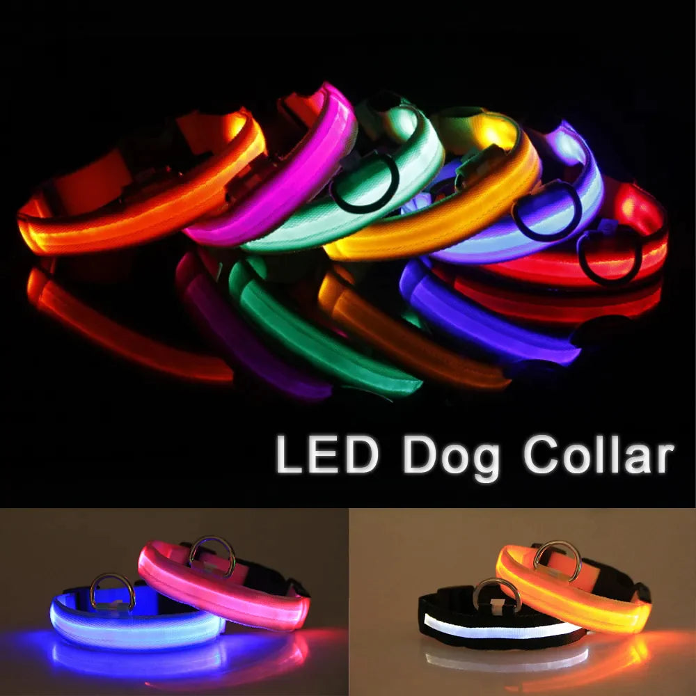 LED Adjustable Dog Collar Blinking Flashing Light Up Glow Pets Safety Waterproof